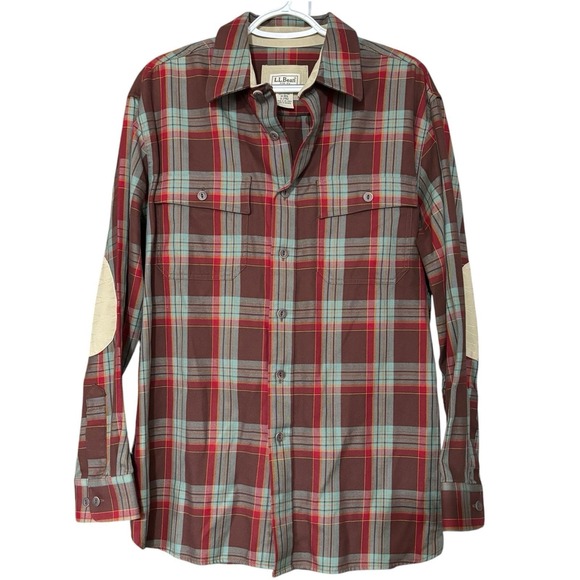 L.L. Bean Other - L.L. Bean Flannel Button Down Shirt Medium Elbow Patches Plaid Fall Outdoors